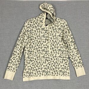 Denver Hayes Hooded Sweater Leopard Print Sz Large Very Soft Split Hem